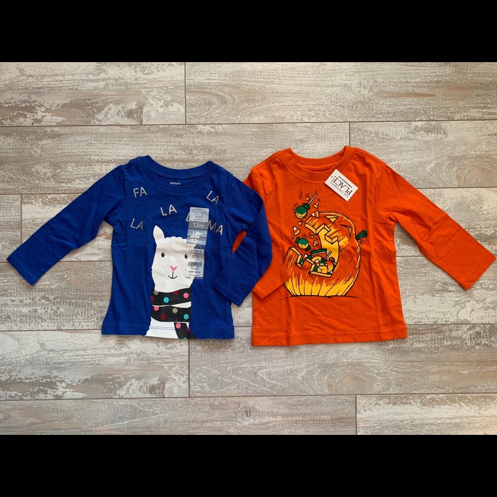 Bundle 2x Carter’s TCP baby 12/12-18 months long sleeve tops Halloween Christmas